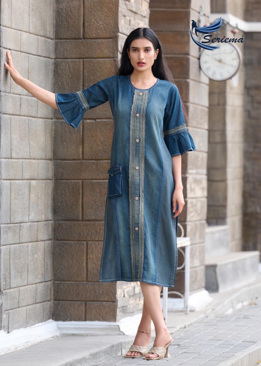 Seriema Kumb Capture 5 Cotton Denim Party Wear Kurti Catalog
